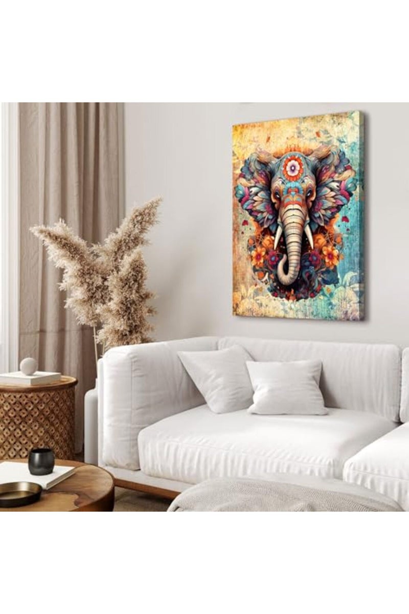 sunfrower Boho Elephant Wall Art Living Room Picture Zen Wall Decor Abstract India Mandala Canvas Prints Painting Vintage Flower African Animal Poster Artwork for Office Bathroom Bedroom Home Decorations 24x36" - Image 5