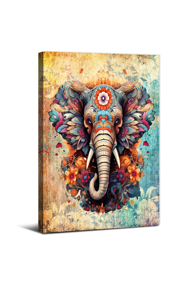 sunfrower Boho Elephant Wall Art Living Room Picture Zen Wall Decor Abstract India Mandala Canvas Prints Painting Vintage Flower African Animal Poster Artwork for Office Bathroom Bedroom Home Decorations 24x36" - Image 1