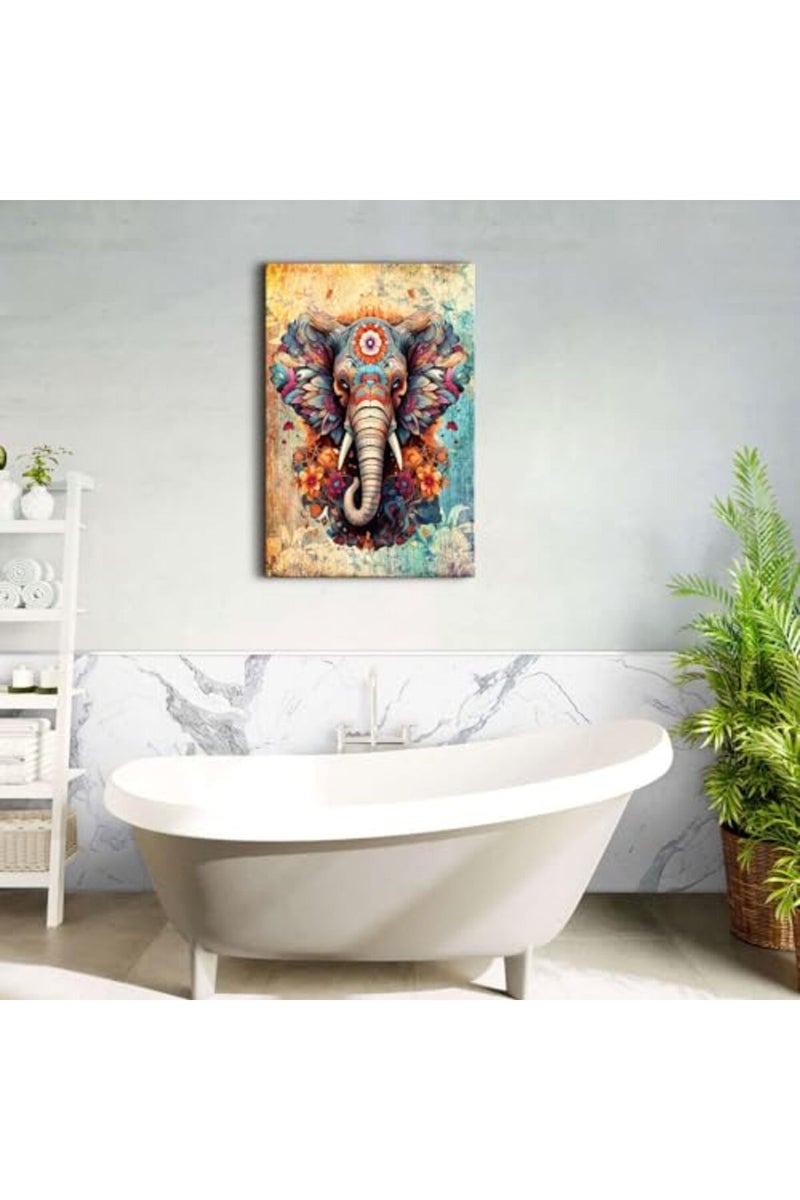 sunfrower Boho Elephant Wall Art Living Room Picture Zen Wall Decor Abstract India Mandala Canvas Prints Painting Vintage Flower African Animal Poster Artwork for Office Bathroom Bedroom Home Decorations 24x36" - Image 3