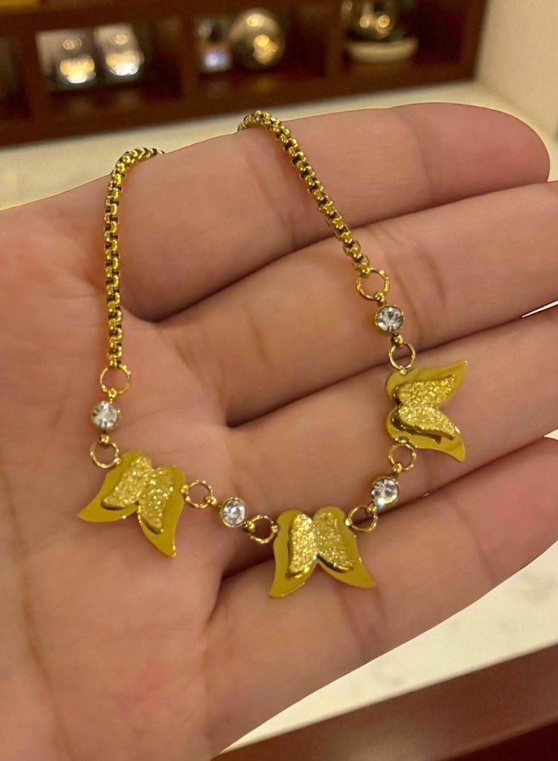 Casual collection Elegant & High Quality Stainless Steel Gold Plated Butterfly Design Bracelet For Women Adjustable Size - Image 1