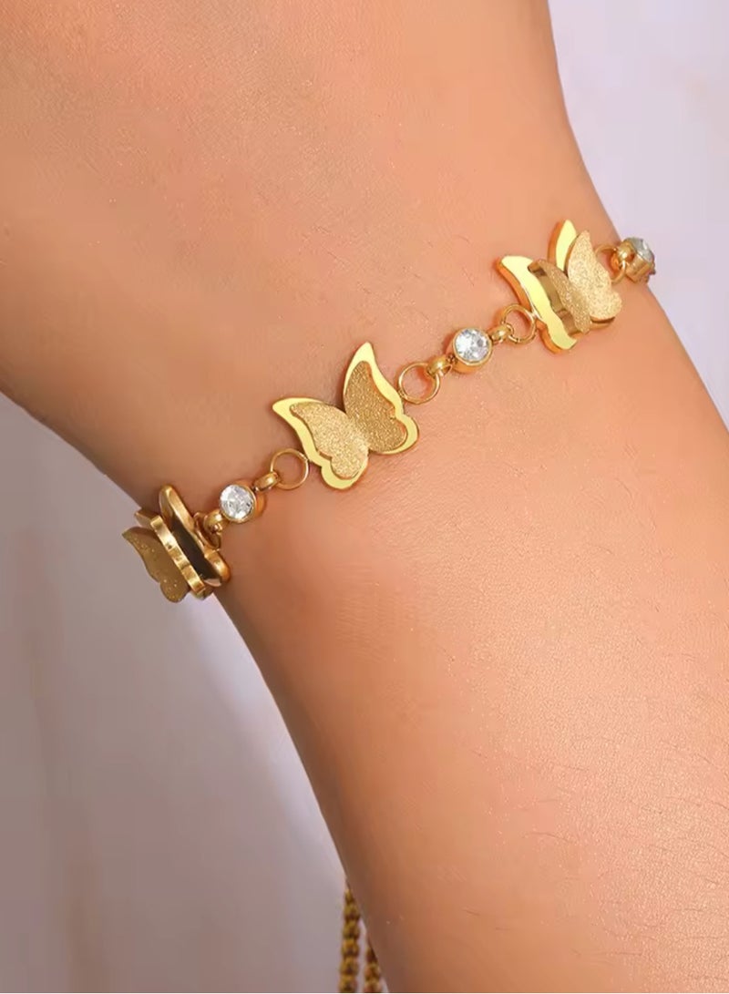 Casual collection Elegant & High Quality Stainless Steel Gold Plated Butterfly Design Bracelet For Women Adjustable Size - Image 3