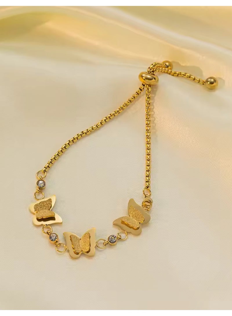 Casual collection Elegant & High Quality Stainless Steel Gold Plated Butterfly Design Bracelet For Women Adjustable Size - Image 4