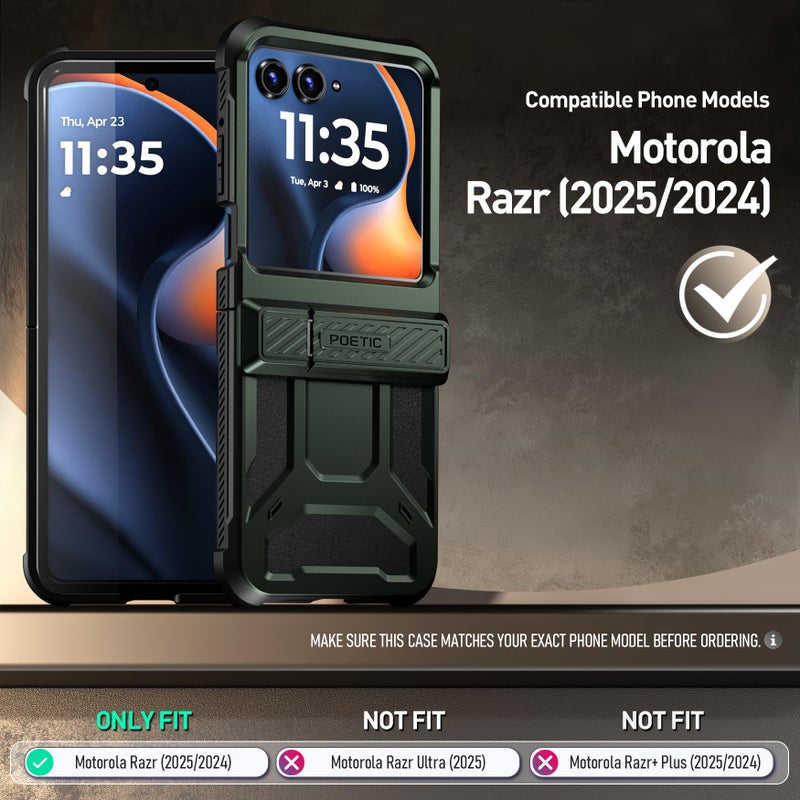 Poetic Spartan Case for Motorola Moto Razr 2025/2024, [Kickstand][Hinge Protection][20FT Mil-Grade Drop Tested], Full-Body Rugged Shockproof Protective Cover with Kickstand, Metallic Green - Image 2