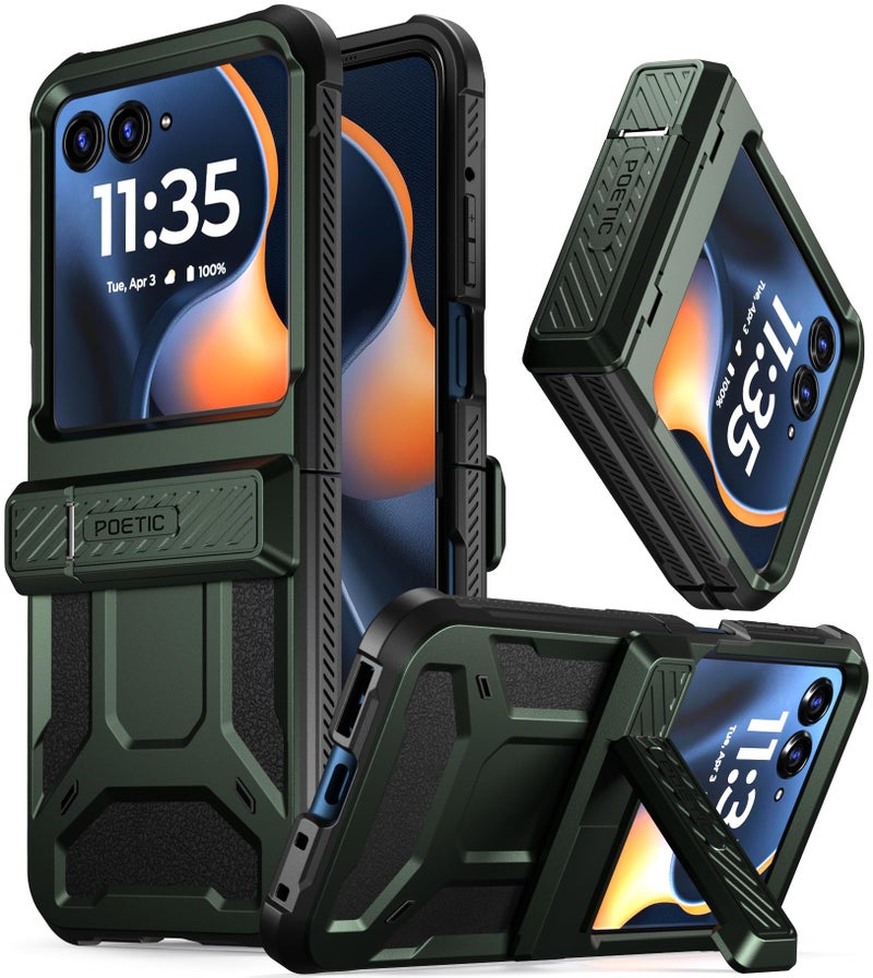 Poetic Spartan Case for Motorola Moto Razr 2025/2024, [Kickstand][Hinge Protection][20FT Mil-Grade Drop Tested], Full-Body Rugged Shockproof Protective Cover with Kickstand, Metallic Green - Image 1