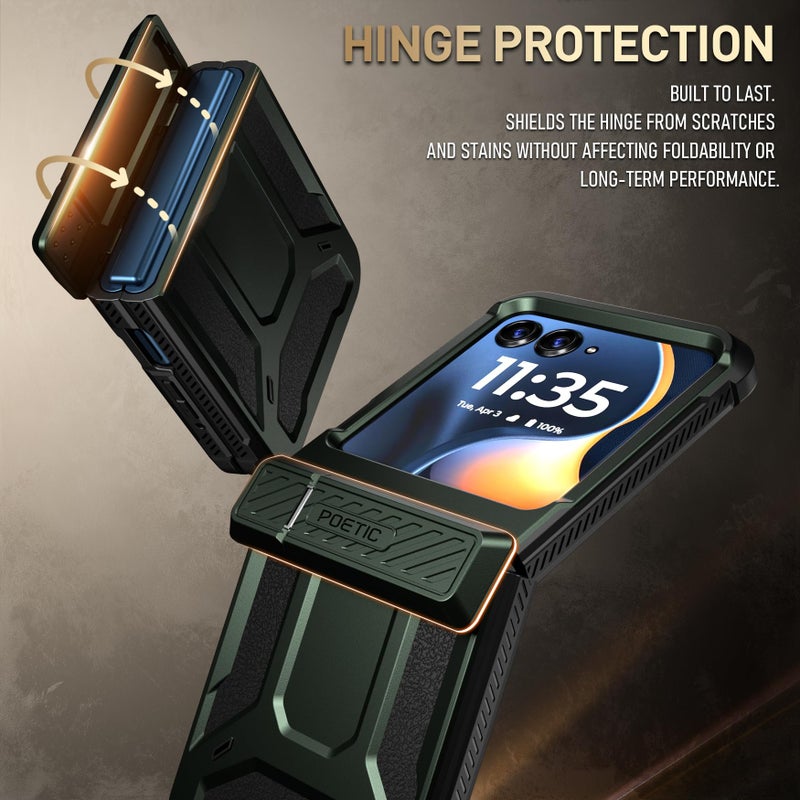 Poetic Spartan Case for Motorola Moto Razr 2025/2024, [Kickstand][Hinge Protection][20FT Mil-Grade Drop Tested], Full-Body Rugged Shockproof Protective Cover with Kickstand, Metallic Green - Image 5