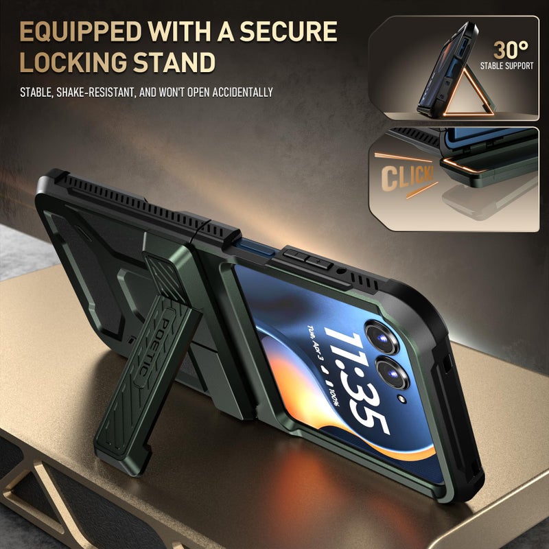 Poetic Spartan Case for Motorola Moto Razr 2025/2024, [Kickstand][Hinge Protection][20FT Mil-Grade Drop Tested], Full-Body Rugged Shockproof Protective Cover with Kickstand, Metallic Green - Image 4