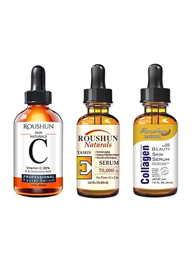 ROUSHUN Pack Of 3 Vitamin C, E And Collagen Beauty Skin Serum 30ml - Image 2