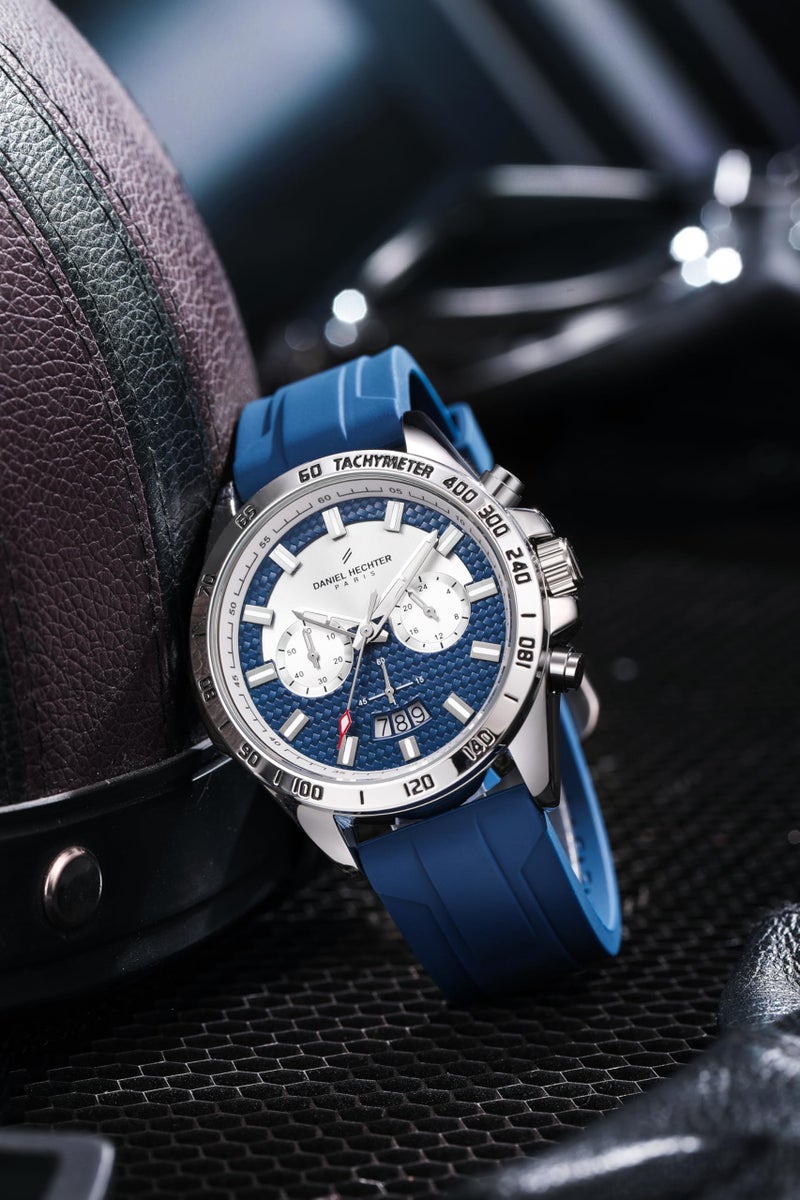 Daniel Hechter Paris Pantheon Collection Pantheon Collection Unique Multifunctional Watch for Men with Textured Round Dial Silicon Strap & Date Indicator-DHM1010 - Image 4