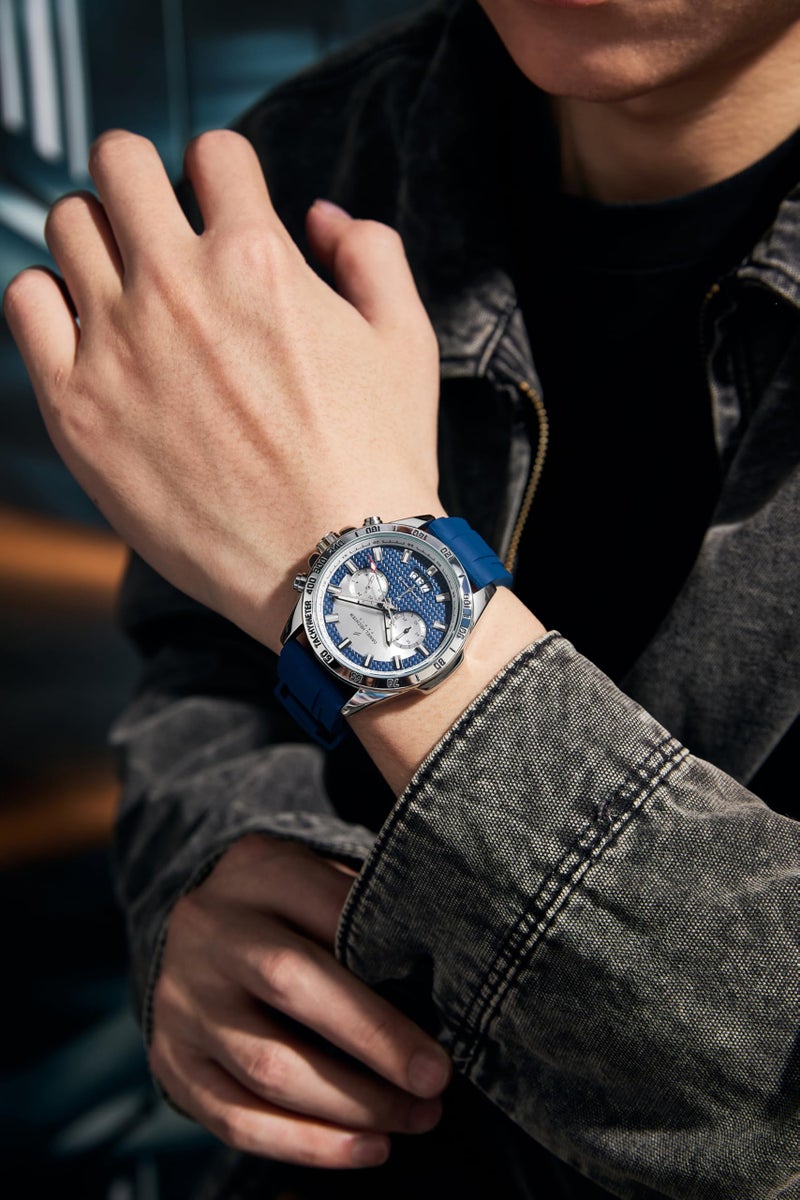 Daniel Hechter Paris Pantheon Collection Pantheon Collection Unique Multifunctional Watch for Men with Textured Round Dial Silicon Strap & Date Indicator-DHM1010 - Image 2