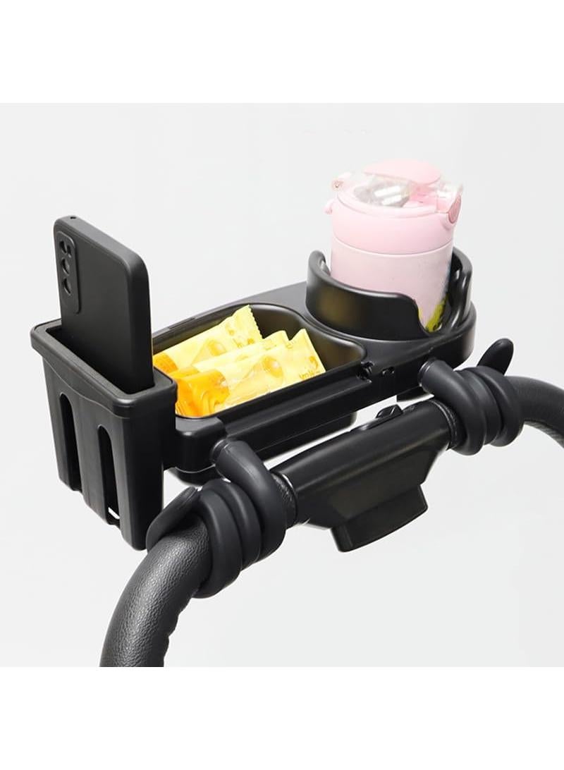 Y&D 3 in 1 Stroller Cup Holder with Phone Holder and Snack Tray,Silicone Flexible Arms Firmly Grip Stroller Bar,Universal Stroller Snack Tray,Snacking On The Go