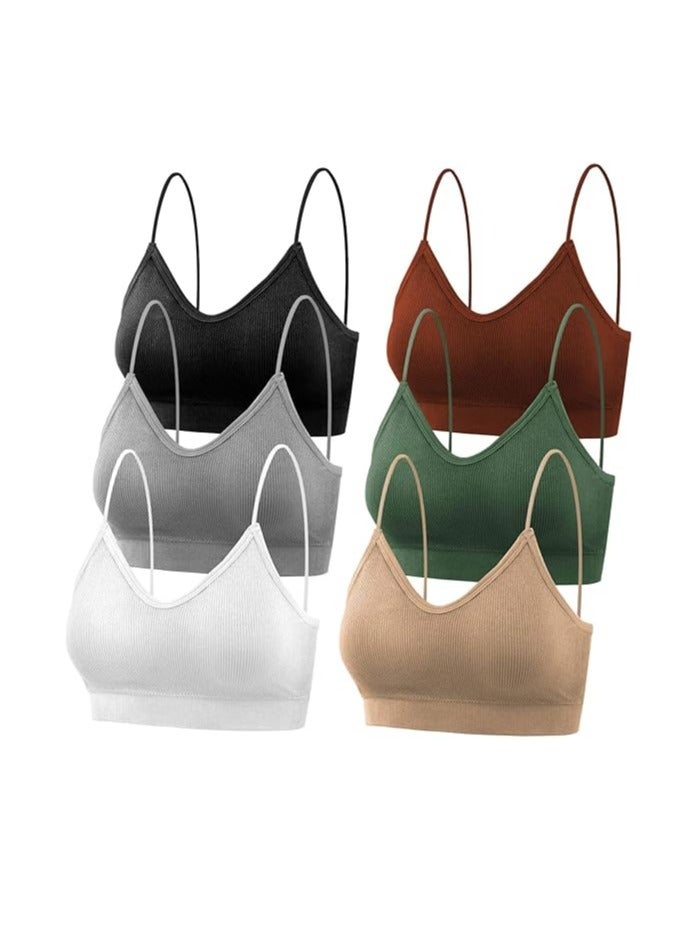 Padded Bralettes for Women, 6 Pcs Sports Bras for Women Pack, V Neck Cami Bando Bra for Women Girls  - Image 1