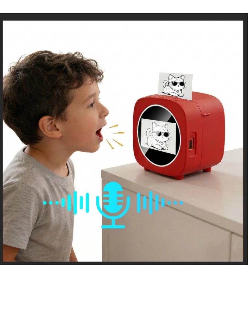 Rofee Ai Mini printer Magic Box , Voice  image Generator ,Sticker Smart Printer, Instant Thermal Printing . Creative Learning Tool .Draw & Doodles ,2.4 inch HD Screen , Best Gift For Boys & Girls (Red) - Image 1