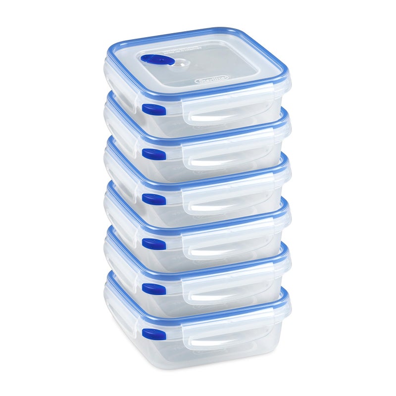 Sterilite Ultra-Seal 4 Cup Square  Airtight Food Storage Container  Latching Lid  Microwave and Dishwasher Safe  Clear With Blue Gasket  6-Pack - Image 1