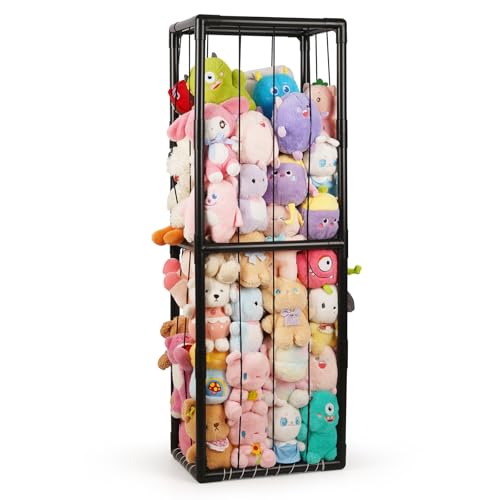 Trycooling Stuffed Animal Storage Zoo Stuffed Animal Holder Space Save Vertical Stuffed Animals Storage PVC with Elastic Band and Net for Playroom Bedroom Nursery Black 1 - Image 1
