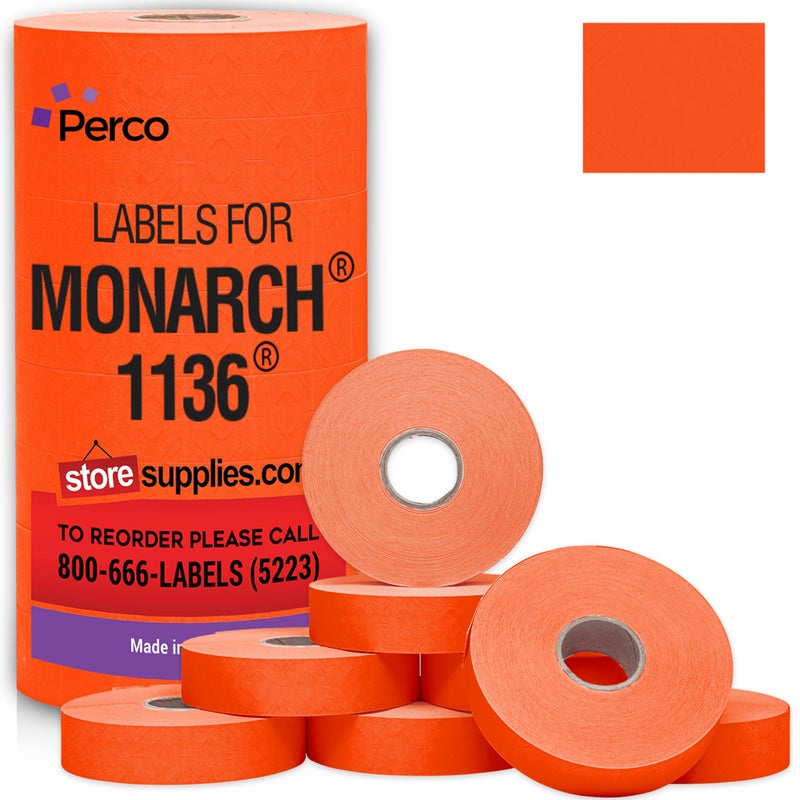 Perco Fluorescent Red Pricing Labels for Monarch 1136 Price Gun - 8 Rolls, 14,000 Pricemarking Labels - Image 1
