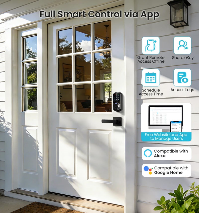 Veise VE07-L Fingerprint App Control Smart Locks with Heavy-Duty Zinc Alloy Handles, Keyless Entry for Front Door, Digital Electronic Touchscreen, Auto Lock, Waterproof, Easy Install, Matte Black - Image 5