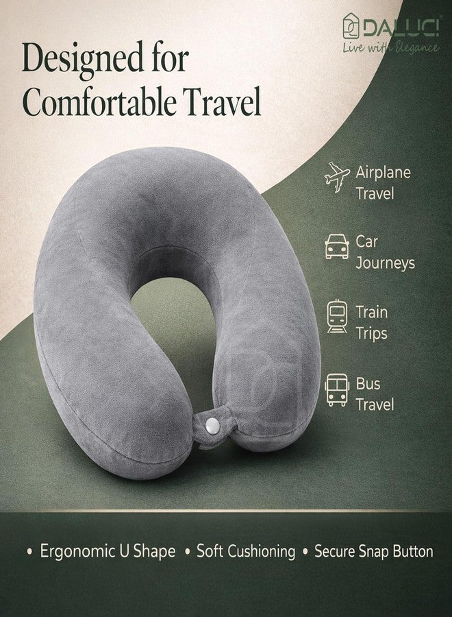 DALUCI Travel Neck Pillow for Airplane Travel | Soft U Shape Head Support for Car Train Bus | Comfortable Neck Rest Pillow (Grey, Neck Pillow) - Image 2