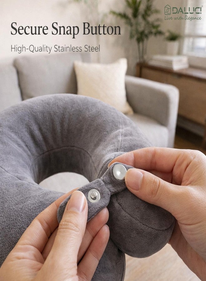 DALUCI Travel Neck Pillow for Airplane Travel | Soft U Shape Head Support for Car Train Bus | Comfortable Neck Rest Pillow (Grey, Neck Pillow) - Image 5