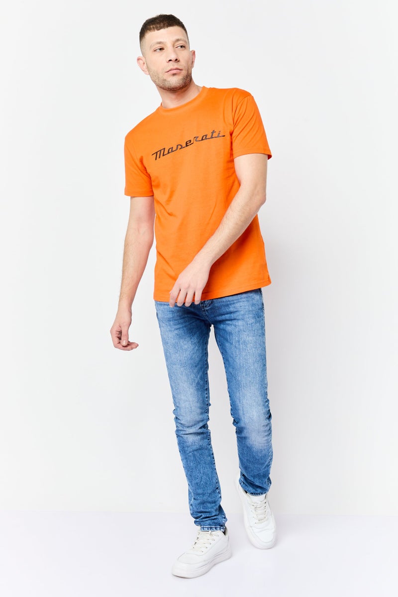 Maserati Men Crew Neck Short Sleeves Graphic Print T-Shirt, Orange - Image 3