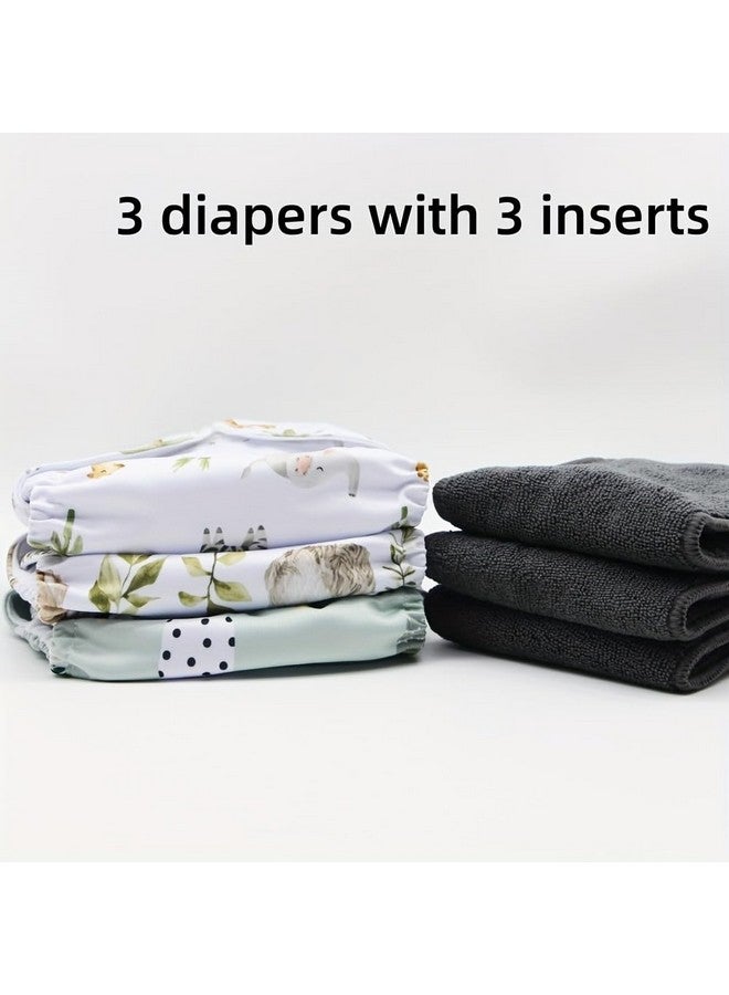 Asenappy Asenappy 3 pcs Hook and Loop Fasteners Design Baby Reusable Cloth Diapers with 3 Microfier Inserts (Animals Prints) - Image 1