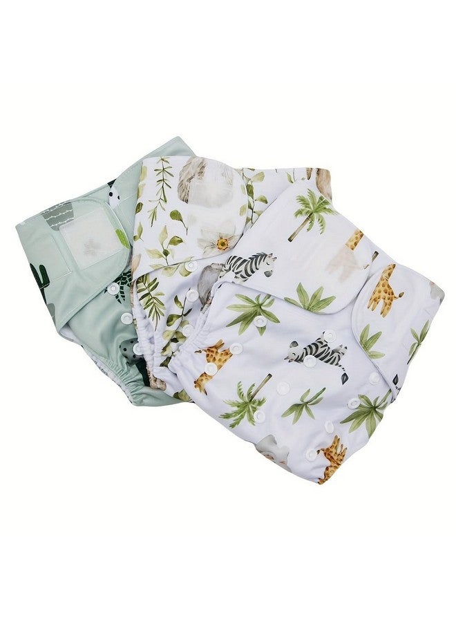 Asenappy Asenappy 3 pcs Hook and Loop Fasteners Design Baby Reusable Cloth Diapers with 3 Microfier Inserts (Animals Prints) - Image 3