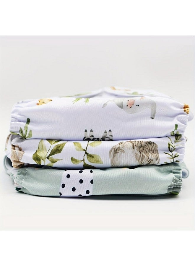 Asenappy Asenappy 3 pcs Hook and Loop Fasteners Design Baby Reusable Cloth Diapers with 3 Microfier Inserts (Animals Prints) - Image 4