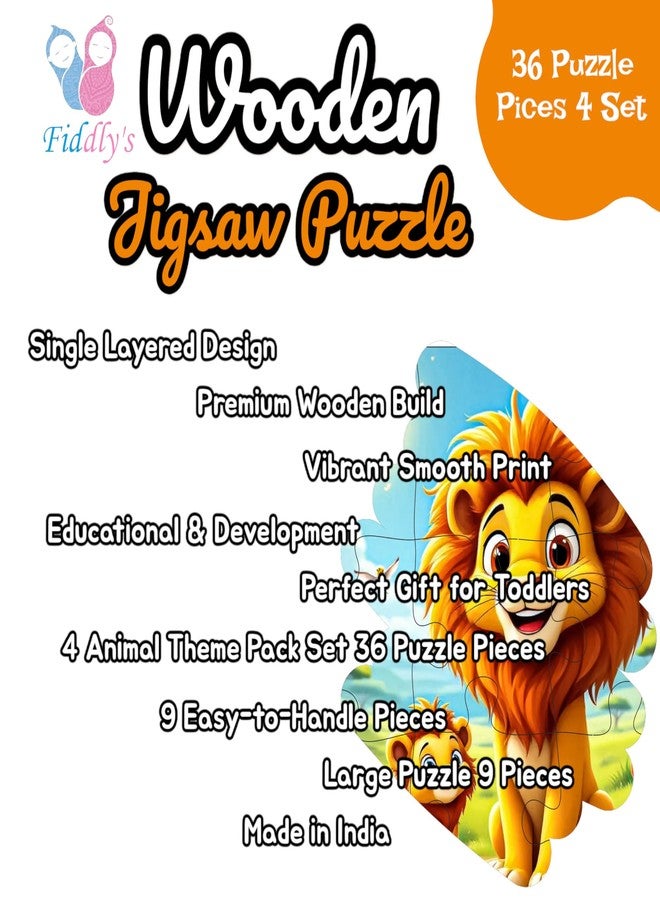 فيدلايز لعبة أحجية الصور المقطوعة الخشبية ذات الطبقة الواحدة من فيدليز للأطفال - 9 قطع، مناسبة للأعمار من 2 إلى 6 سنوات، للبنات والأولاد، أحجية صور مقطوعة على شكل حيوانات (عبوة من 4 حيوانات برية) - Image 3