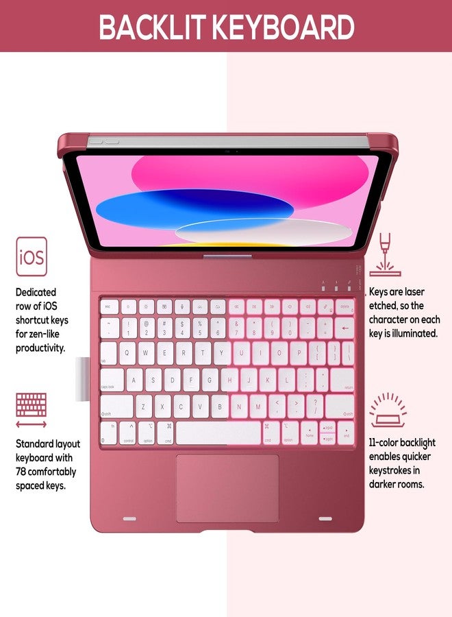 typecase غطاء لوحة مفاتيح Typecase لجهاز iPad من الجيل العاشر مقاس 11.9 بوصة (إصدار 2022)، مزود بلوحة مفاتيح متعددة اللمس بإضاءة خلفية بعشرة ألوان قابلة للدوران 360 درجة - Image 3