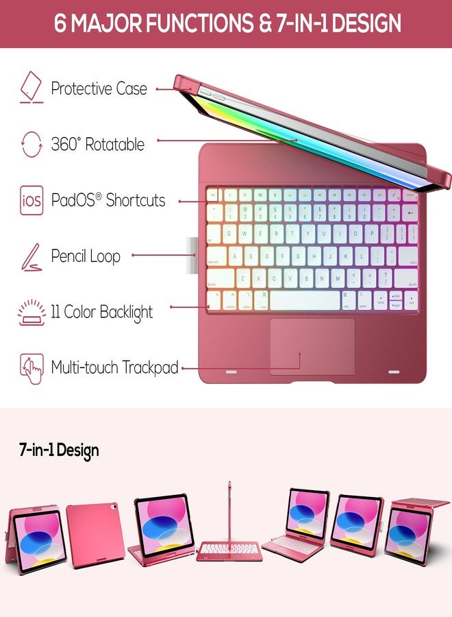 typecase غطاء لوحة مفاتيح Typecase لجهاز iPad من الجيل العاشر مقاس 11.9 بوصة (إصدار 2022)، مزود بلوحة مفاتيح متعددة اللمس بإضاءة خلفية بعشرة ألوان قابلة للدوران 360 درجة - Image 4