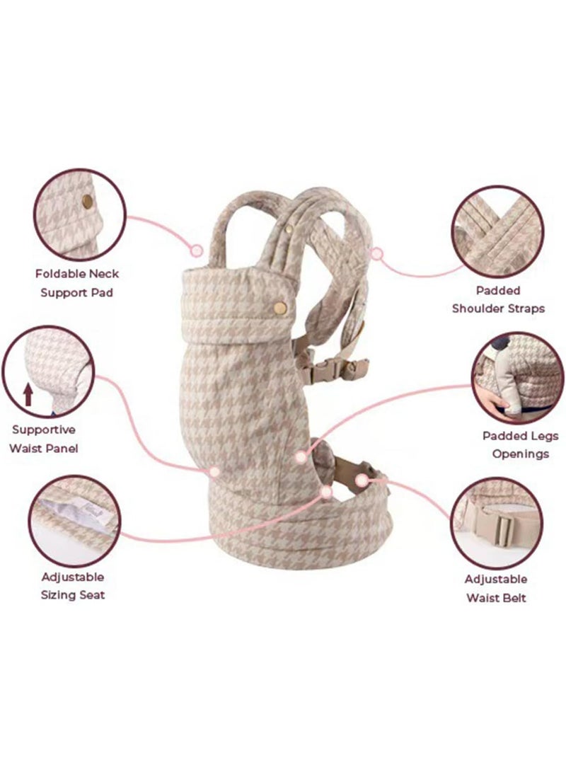 4-in-1 Baby Carrier, Houndstooth Pattern, 3.2-15.9 kg Weight Range, Ergonomic Design with X-Shaped Back Support - Image 5