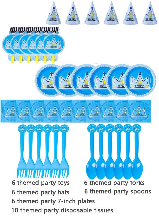 40-piece Blue Prince Crown Themed Birthday Party Disposables Set  - Image 1