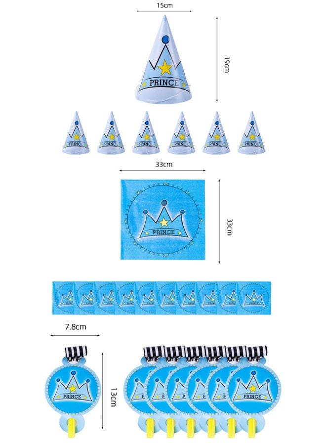 40-piece Blue Prince Crown Themed Birthday Party Disposables Set  - Image 3