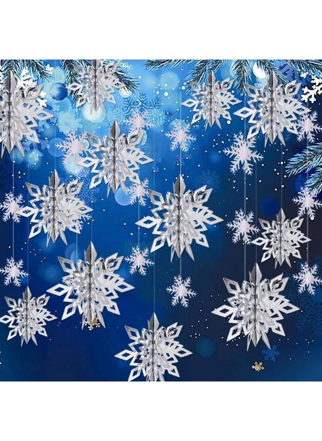 OuMuaMua Winter Christmas Hanging Snowflake Decorations, 12PCS 3D Large Silver Snowflakes & 12PCS White Paper Snowflakes Hanging Garland for Christmas Winter Wonderland Holiday New Year Party Home - pzsku/ZC5D0C702D2E387C8BD1EZ/45/_/1740982621/e2be6ec0-b93a-40a5-a053-0c8398a954e5