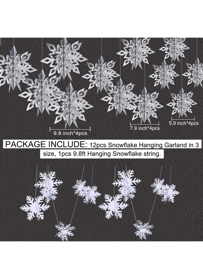 OuMuaMua Winter Christmas Hanging Snowflake Decorations, 12PCS 3D Large Silver Snowflakes & 12PCS White Paper Snowflakes Hanging Garland for Christmas Winter Wonderland Holiday New Year Party Home - pzsku/ZC5D0C702D2E387C8BD1EZ/45/_/1740982626/954a4d3a-240e-4d47-a17a-415ede24cf2f