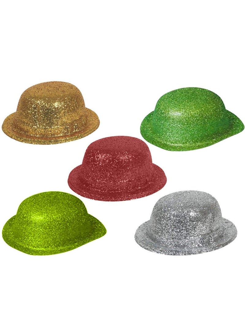 Funcart Funcart Multicolor Bowler Glitter Hat for Men and Women4pcspack Multicolor Bowler Hat for Big Kids Teens Adults Derby Clown Bowler Bolo Hat Genuine Felt Derby Hats for Costumes  - Image 3