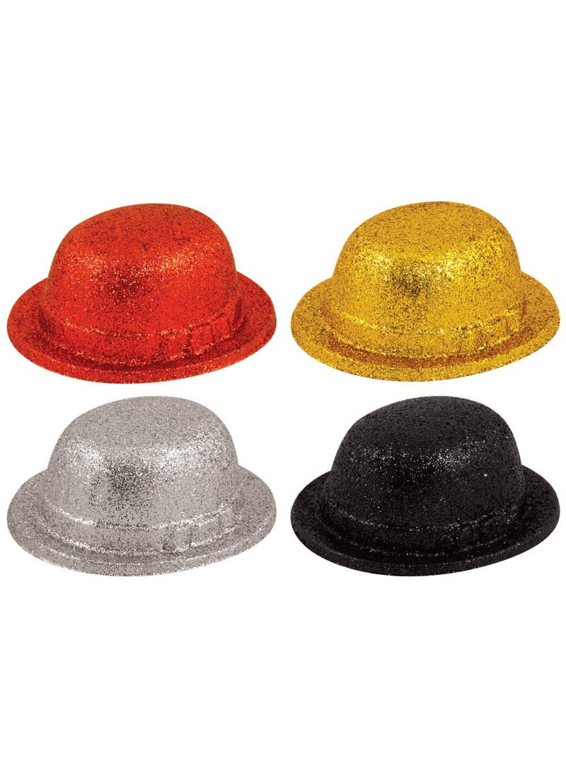 Funcart Funcart Multicolor Bowler Glitter Hat for Men and Women4pcspack Multicolor Bowler Hat for Big Kids Teens Adults Derby Clown Bowler Bolo Hat Genuine Felt Derby Hats for Costumes  - Image 1