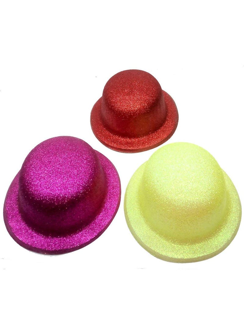 Funcart Funcart Multicolor Bowler Glitter Hat for Men and Women4pcspack Multicolor Bowler Hat for Big Kids Teens Adults Derby Clown Bowler Bolo Hat Genuine Felt Derby Hats for Costumes  - Image 2