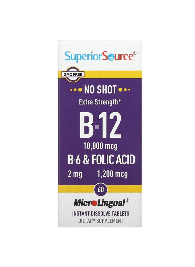 Superior Source B-12, B-6 & Folic Acid, Extra Strength, 60 MicroLingual Instant Dissolve Tablets  - Image 1