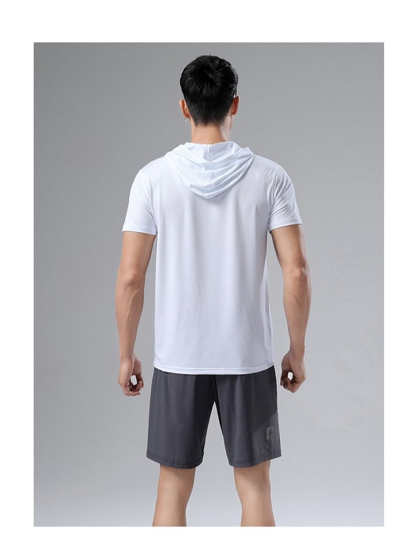 UTDOORWEAR تي شيرت صيفي رياضي للرجال سريع الجفاف بغطاء رأس وأكمام قصيرة - Image 2