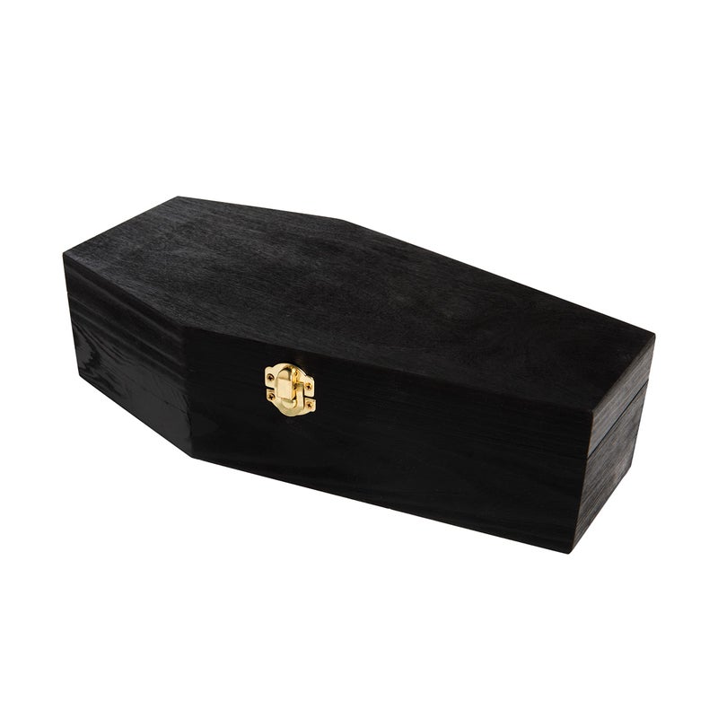 Creative Hobbies 12" Black Painted Wooden Coffin Box â€“ Hinged Halloween Casket for DÃ©cor, Party Favors, Goth Display, Doll or Pet Memorial - Image 1