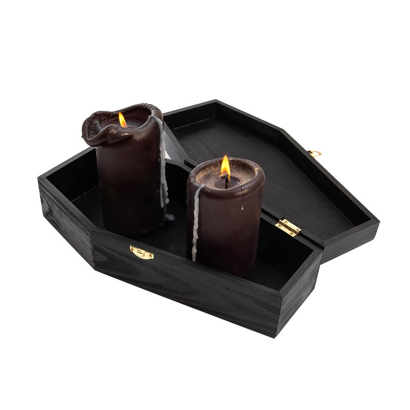 Creative Hobbies 12" Black Painted Wooden Coffin Box â€“ Hinged Halloween Casket for DÃ©cor, Party Favors, Goth Display, Doll or Pet Memorial - Image 4