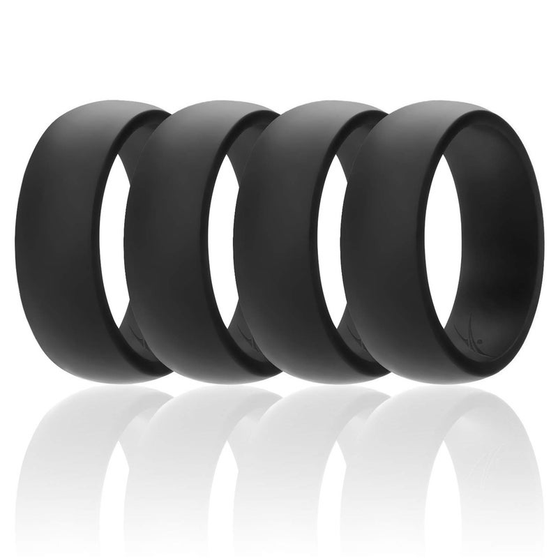 ROQ Silicone Rubber Wedding Ring for Men, Comfort Fit, Breathable Rubber Engagement Band, Men's Wedding Band, 8mm Wide 2mm Thick, Dome Solid, 4 Pack, Black, Size 16 - Image 1