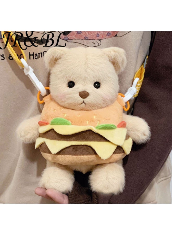 Hamburger Bear Crossbody Bag Shoulder Bag Funny Japanese Style Hong Kong Style Ins Japanese Style Backpack Cute Girl's Heart All-Match Trendy-Color:Hamburger Bear-Specification:Standard  - Image 2