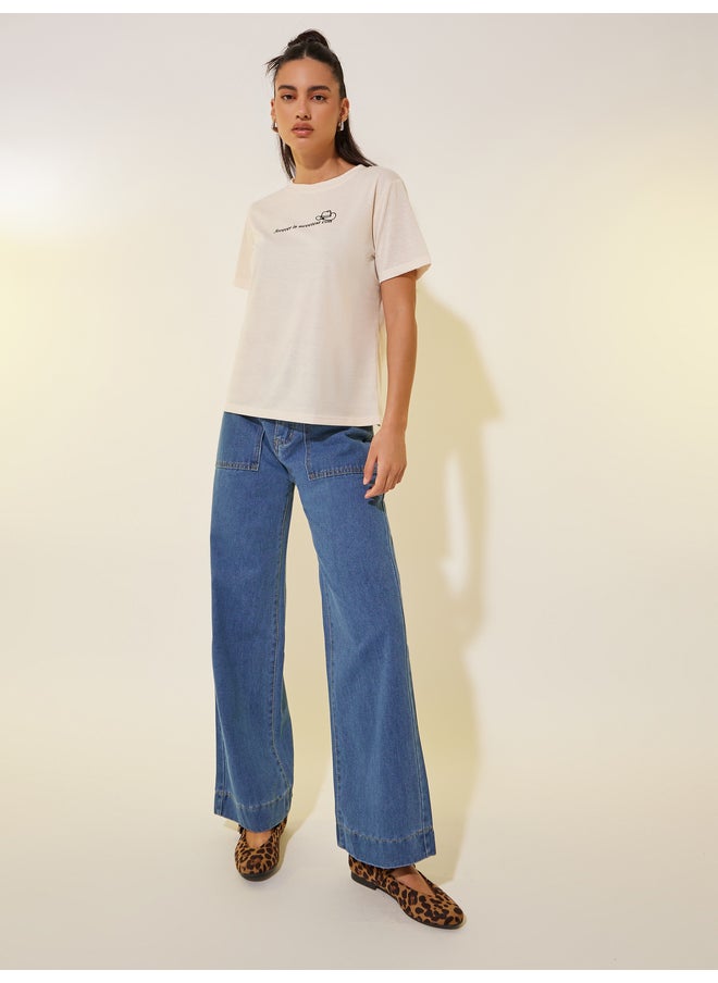 Take Two Take Two Slogan Print Round Neck T-Shirt  - Image 2
