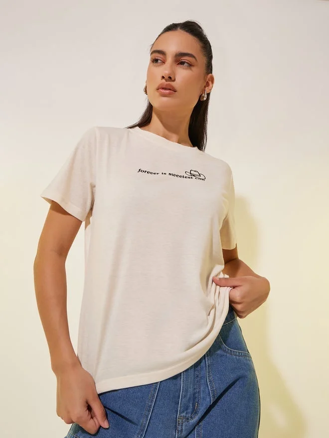 Take Two Take Two Slogan Print Round Neck T-Shirt