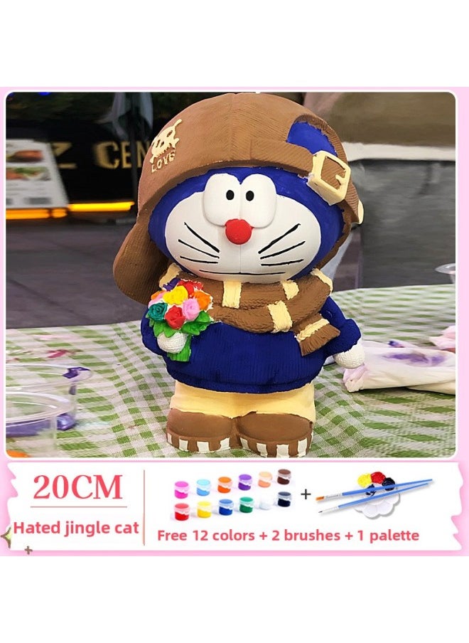 Generic - Kt Cat Plaster Doll Large Net Red Explosions Children's Coloring Stall Diy White Embryo Sanrio Painting-Color:Net Red [True Gypsum] Hat Doraemon-Send Colored Suit - Image 1