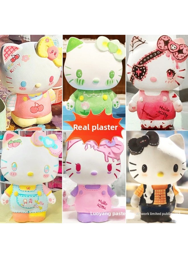Generic - Kt Cat Plaster Doll Large Net Red Explosions Children's Coloring Stall Diy White Embryo Sanrio Painting-Color:Net Red [True Gypsum] Hat Doraemon-Send Colored Suit - Image 1