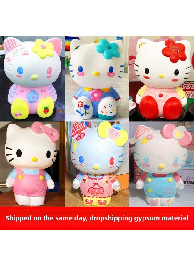Generic - Kt Cat Plaster Doll Large Net Red Explosions Children's Coloring Stall Diy White Embryo Sanrio Painting-Color:Net Red [True Gypsum] Hat Doraemon-Send Colored Suit - Image 1