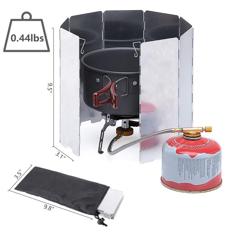 Wind Tour Outdoor Stove Windscreen Ultra light Aluminum foldable Camping Stove Windshield with Carrying bag for Butane Stoves Picnic (8 Plates) - Image 2