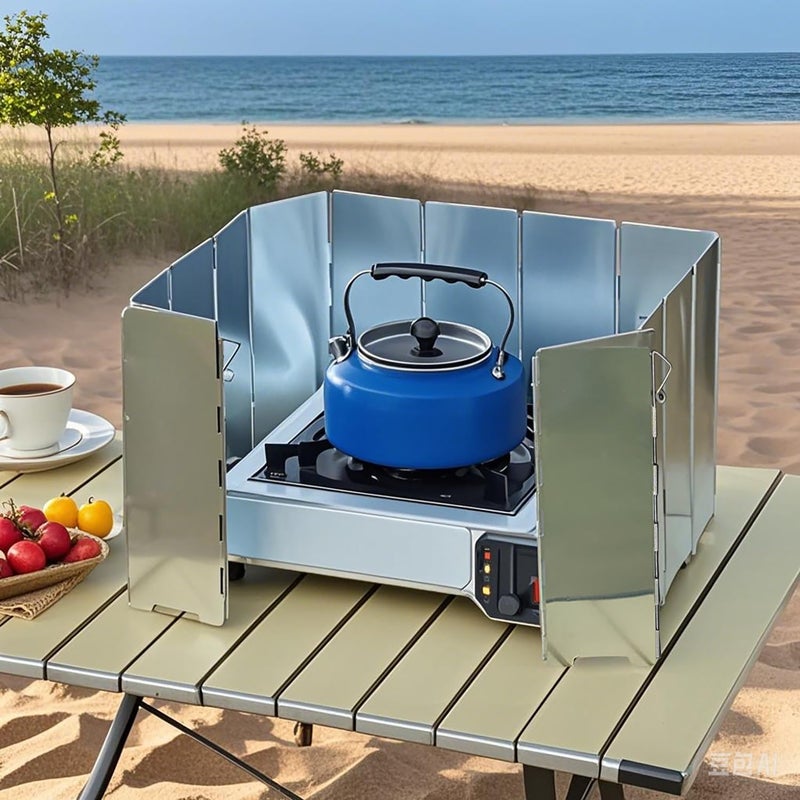 Wind Tour Outdoor Stove Windscreen Ultra light Aluminum foldable Camping Stove Windshield with Carrying bag for Butane Stoves Picnic (8 Plates) - Image 3